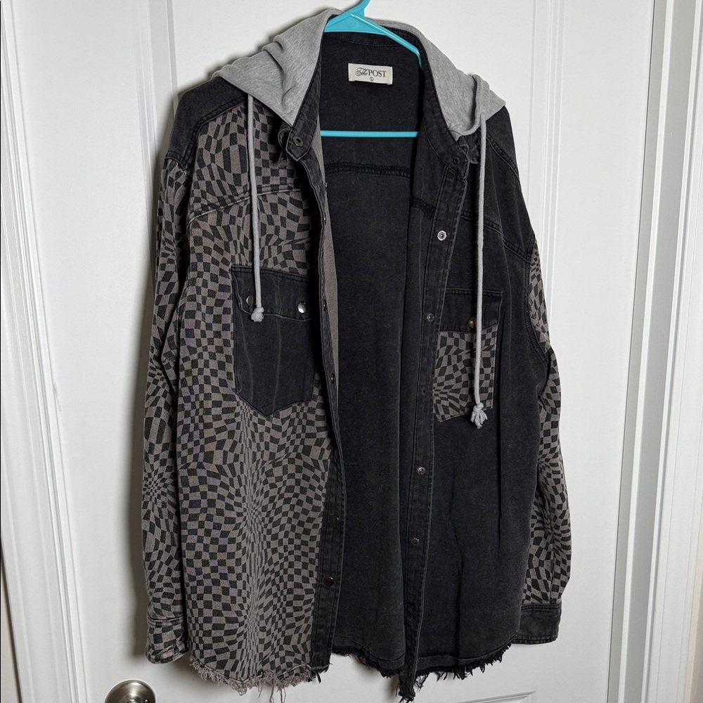The POST Black and Gray Checkered Hooded Jacket